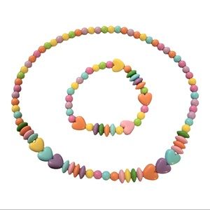 Vintage Heart Beaded Candy Necklace and Bracelet Set Cute Trendy Beads